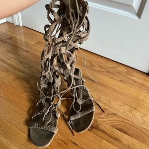 Knee high lace up sandals